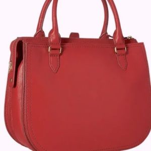 Fossil Red Leather Ryder Satchel Purse Handbag Tote Crossbody Pockets and Strap